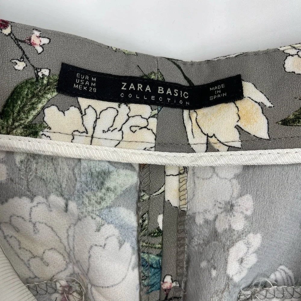 Zara Basic Collection Gray and White Floral Print Casual‎ Business Pants Medium